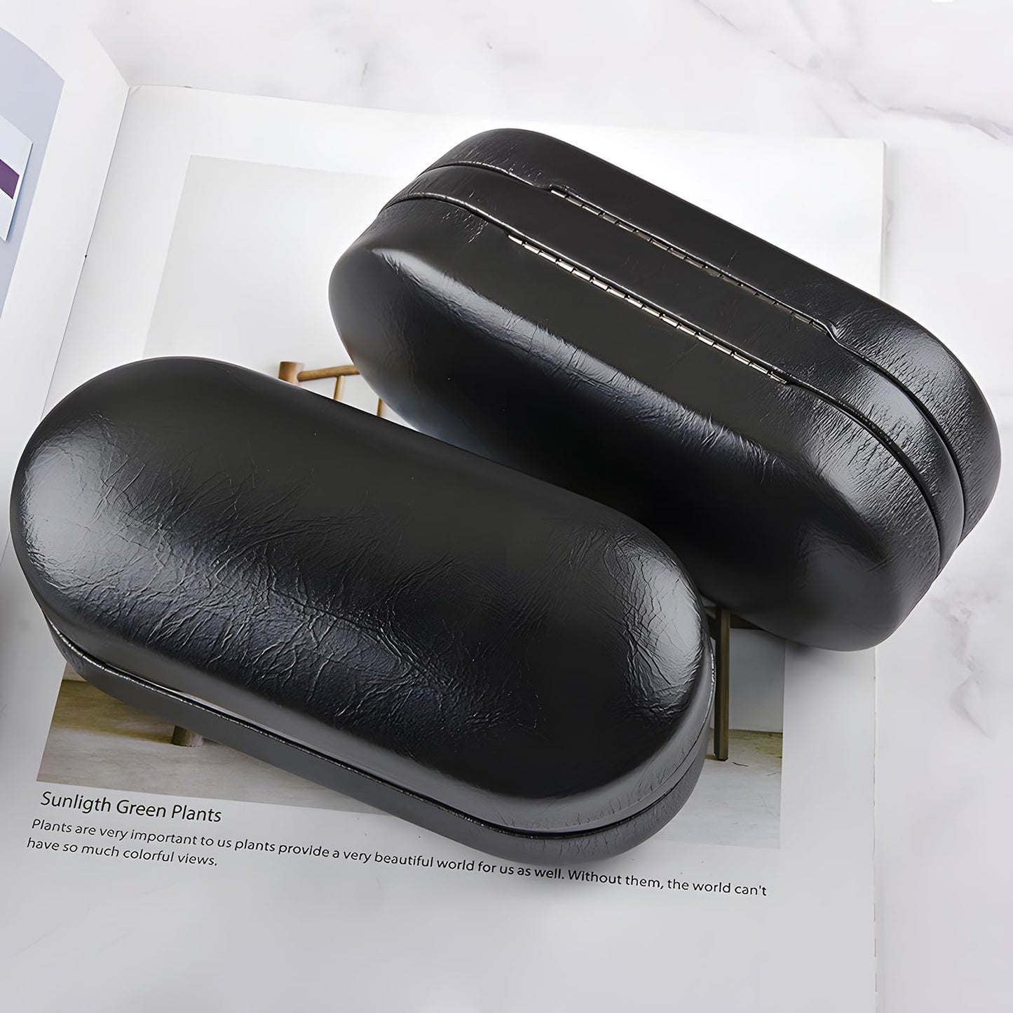 Eyeglass Case, Double Glasses Case Black Leather Eyeglass Box Cases Sunglasses Holder Box Portable Organizer for Men Women(Not Suitable for Oversized Glasses)