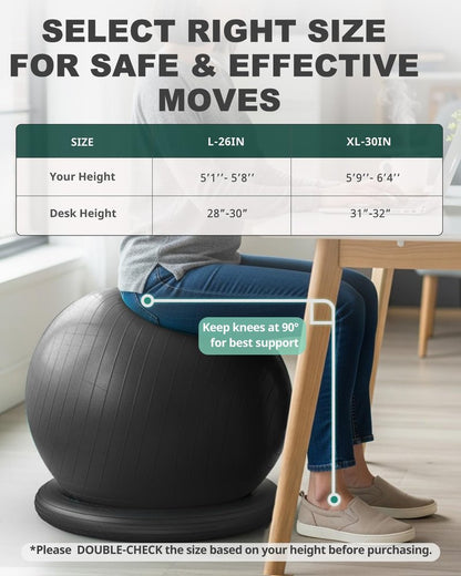 Trideer Yoga Ball Chair with Base for Office Desk, Exercise & Stability Ball Seat, Pilates Ball for Core Training, Pregnancy Ball for Comfort, Back Pain Relief & Active Sitting