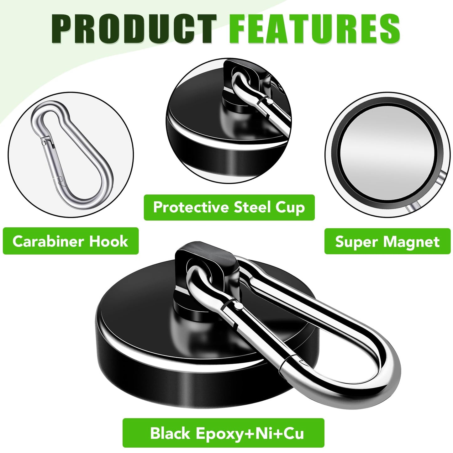 E BAVITE Carabiner Magnetic Hooks, 110LBS Strong Black Magnetic Hooks Heavy Duty with Swivel Carabiner Hook, Great for Hanging for Cruise, Garage, Kitchen, Refrigerator, Locker (12-Pack)