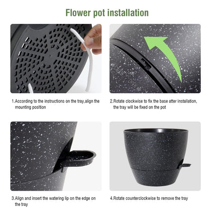 WSMKSZ 12/10/9 inch Large Self Watering Pots, Planter, Plant Pots with Mesh Drainage Holes for Indoor Outdoor Garden Plants, Plastic Flower Pots with Removable Deep Reservoir, Speckled Black