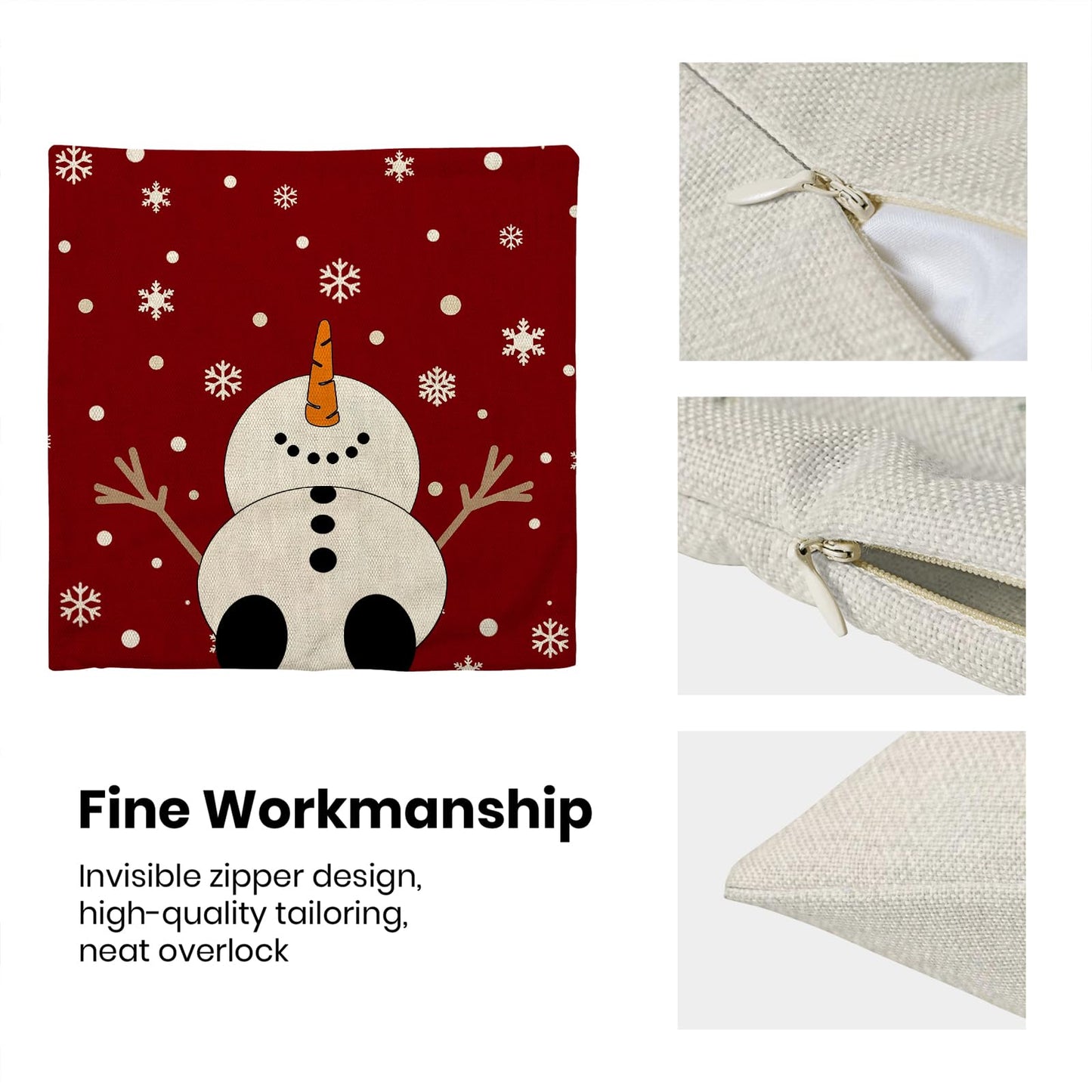 Christmas Pillow Covers 18x18,Red Snowman Outdoor Decorative Throw Pillows for Couch,Winter Snowflakes Xmas Decor Cushion Cover 2 Pcs Farmhouse Pillowcase for Bed Safa