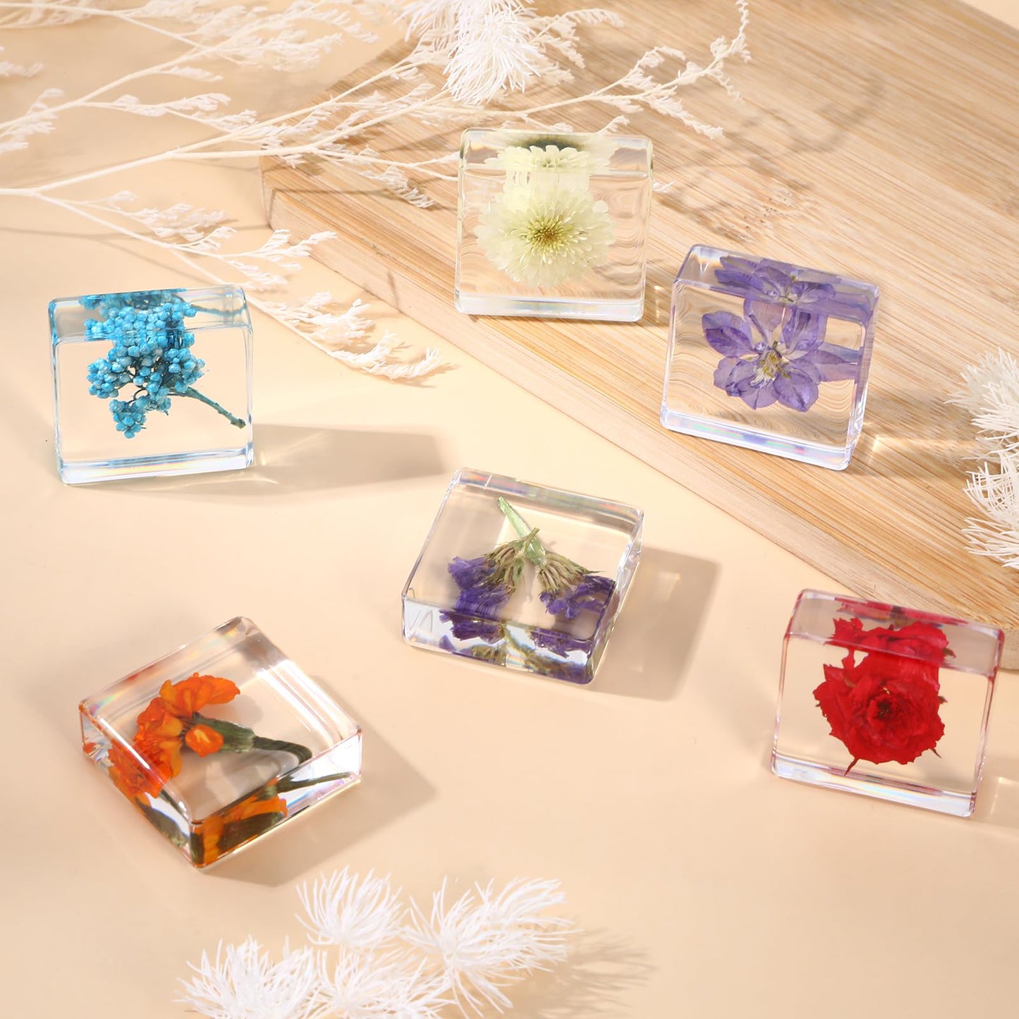 6Pcs Pressed Flower Paper Weights, Real Flower Resin Crafts, Pattern Weights, Paper Weights Decorative,Pressed Flower Ornament,Paper Weights for Office Desk,Specimen Collection for Science Educational