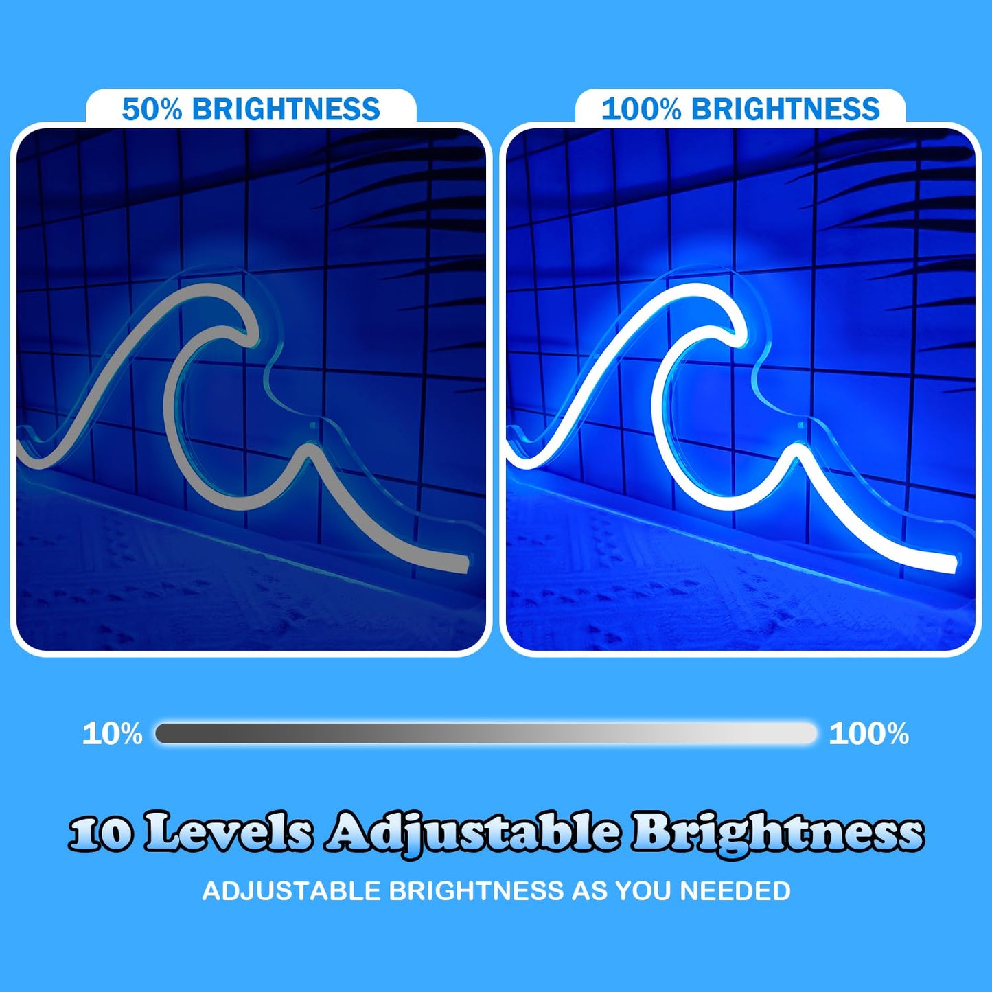 Ajoyferris Wave Neon Sign For Wall Decor Dimmable Led Neon Wave Sign Night Lights Led Wave Sign Ocean Neon Sign for Living Room Bedroom Office Bar Birthday Party Christmas Gift(16.5x7inch,Blue)