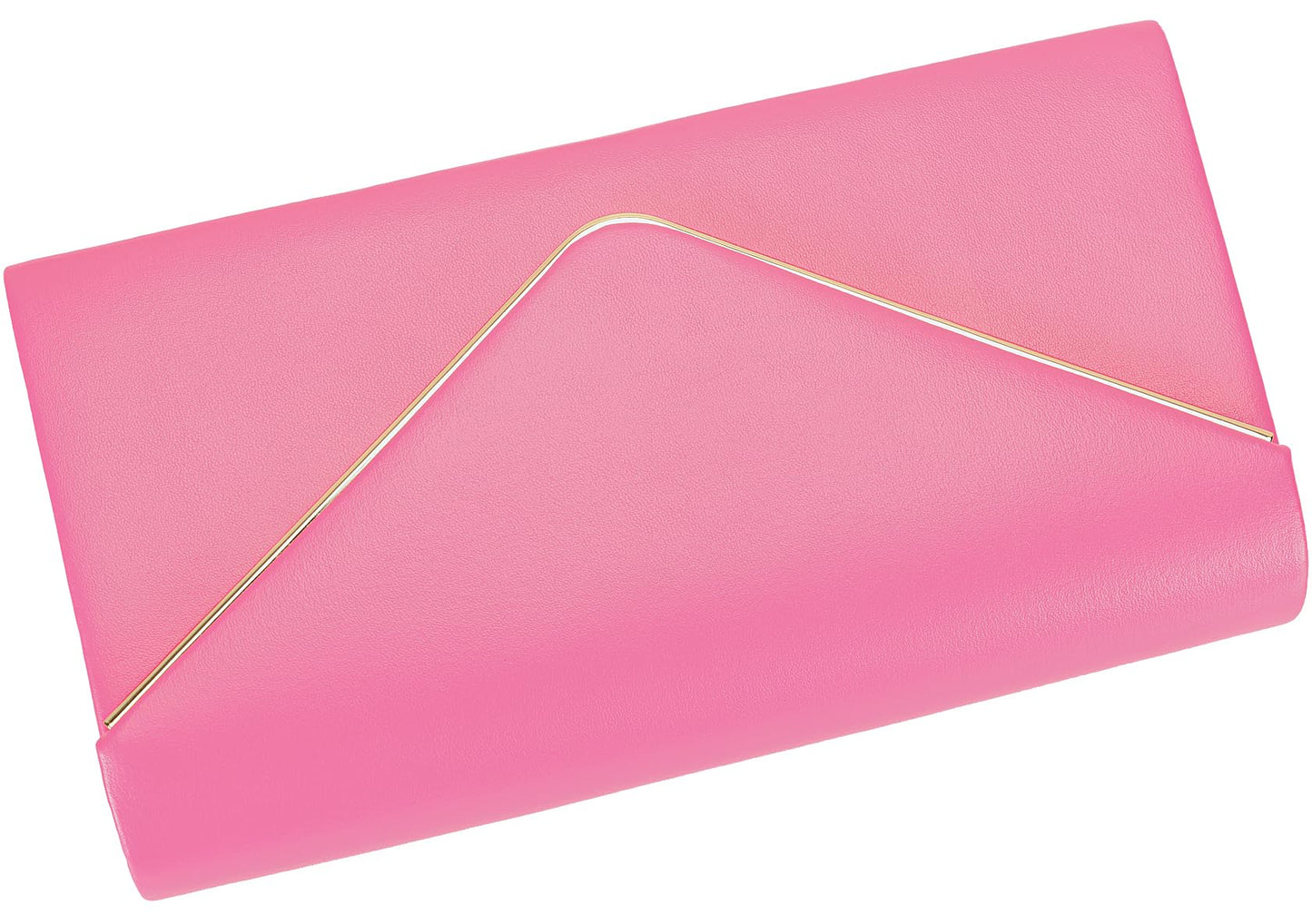 Vegan Leather Envelope Clutch Bag Classic Dressy Purse Foldover Evening Handbag Hot Pink