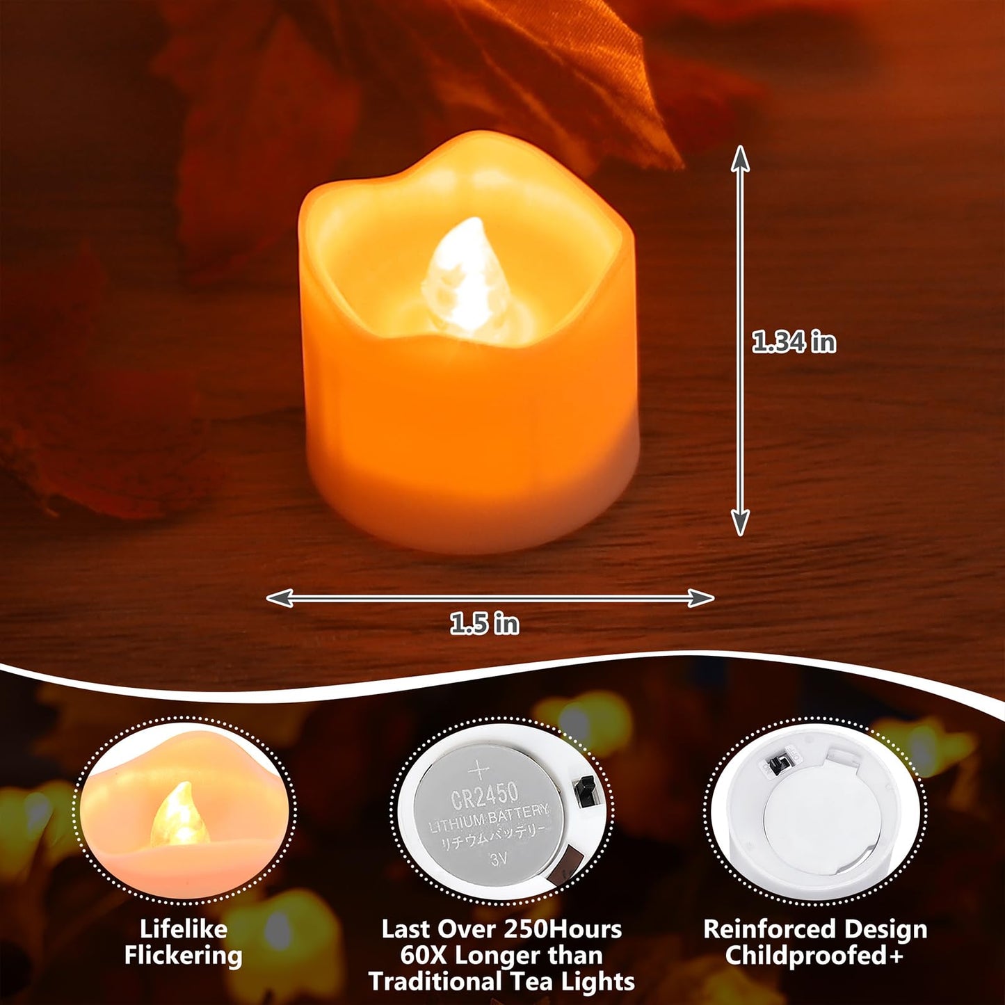 Topstone Flameless Candles with Remote Control, Battery-Operated LED Electronic Candles, 400+ Hours with CR2450 Battery, Yellow Glow, Flickering Realistic Fake Candles for Home Decor, Wedding, Party