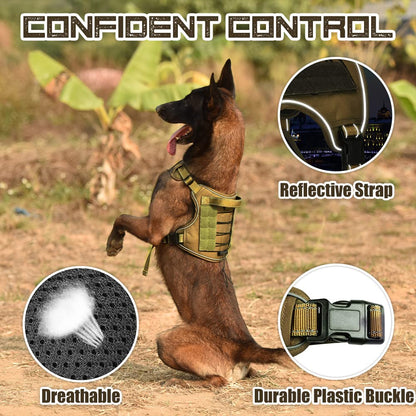 CBBPET Tactical Dog Harness for Small Medium Large Dogs No Pull Adjustable Harness Training Easy Control Pet Vest,Reflective Working Training (L(Neck 20-30, Chest 22-41))