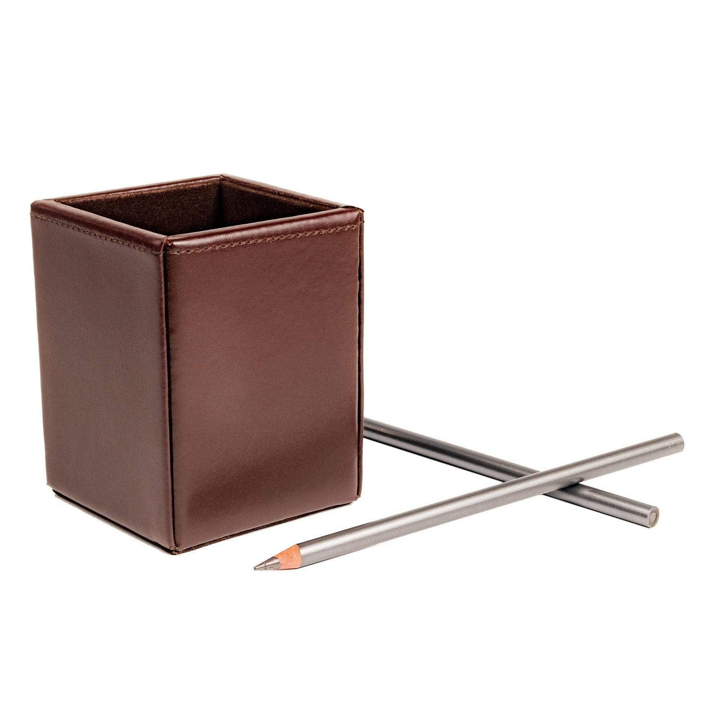 DACASSO Bonded Leather Pencil Cup - Luxury Cup Storage for Pens, Pencils, & Office Accessories - Elegant Pen Organizer & Executive Desk Decor - (Dark Brown)