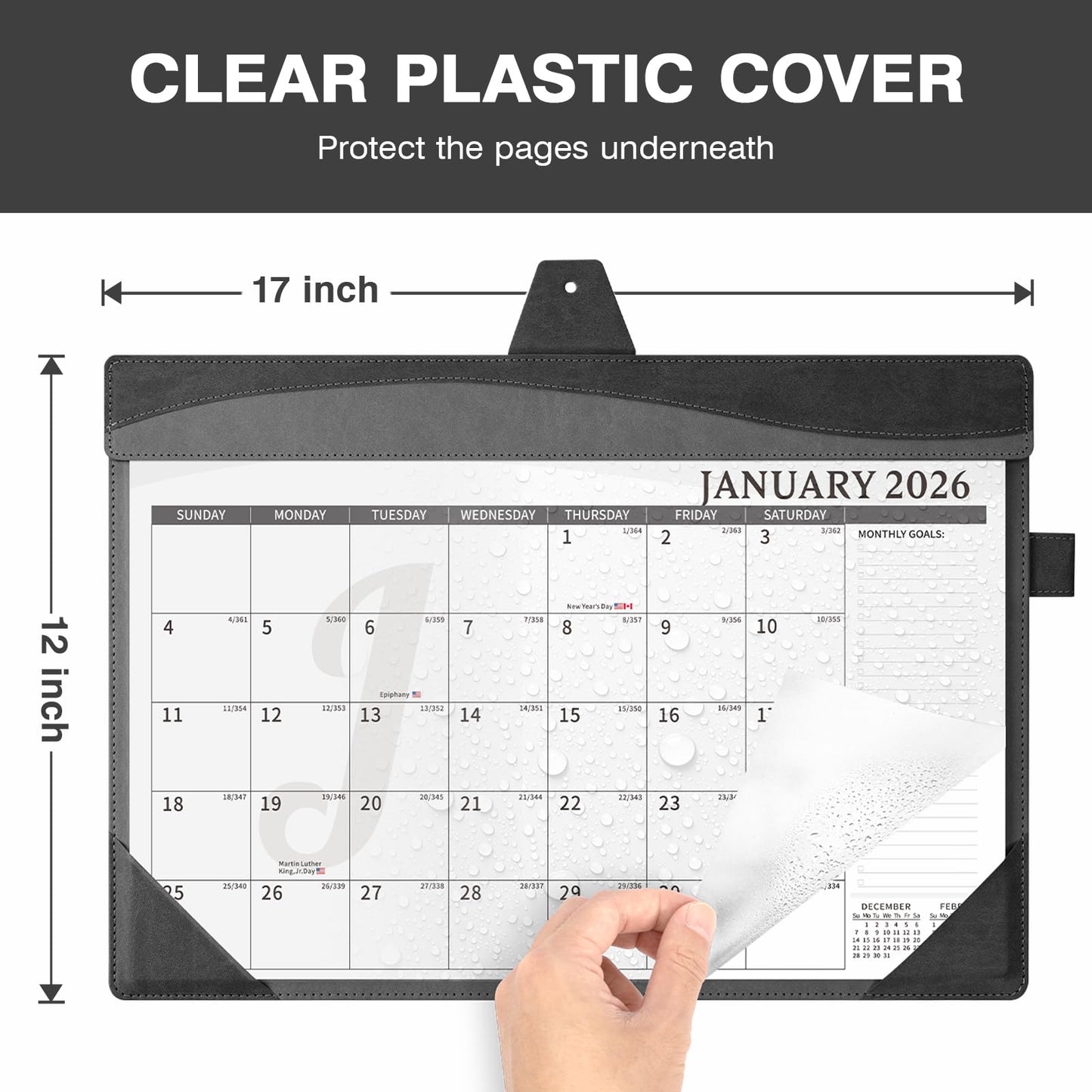 Ospelelf Leather Desk Calendar 2026-2027 with Storage Pocket Protective Cover Large 12"x17" Monthly Planner Pad 18 Months January 2026 - June 2027 Black