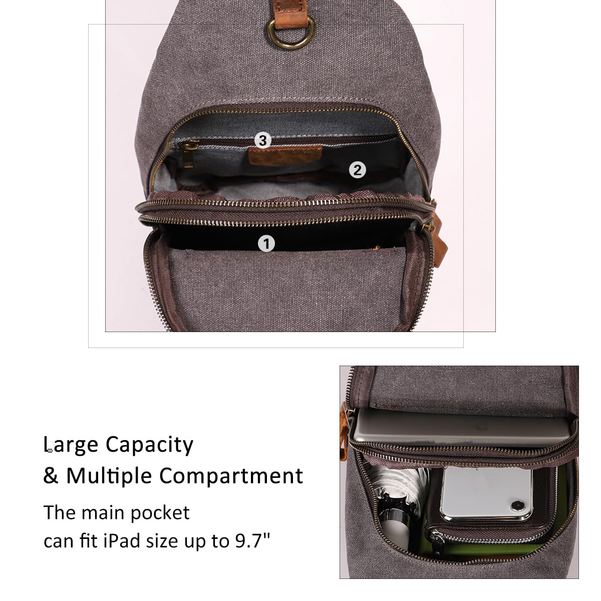 KL928 Canvas Sling Bag Crossbody Backpack Shoulder Casual Rucksack for Men Women,Dark Dray
