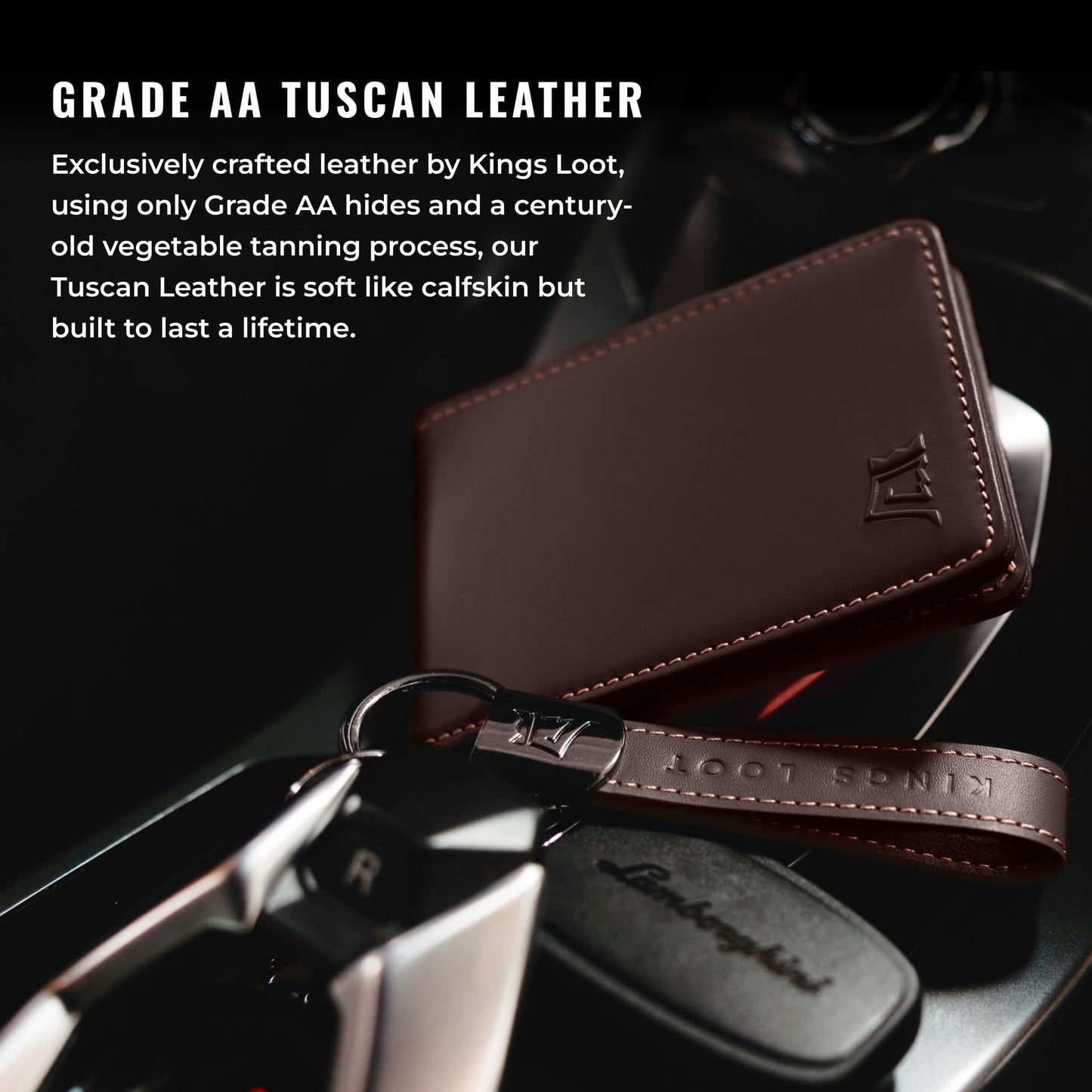 Kings Loot Wallet for Men | Minimalist Slim RFID Blocking Leather Design with Cash Pocket & Card Pull Strap | Holds 1-15 Cards | Stylish & Durable Wallets (Umber)