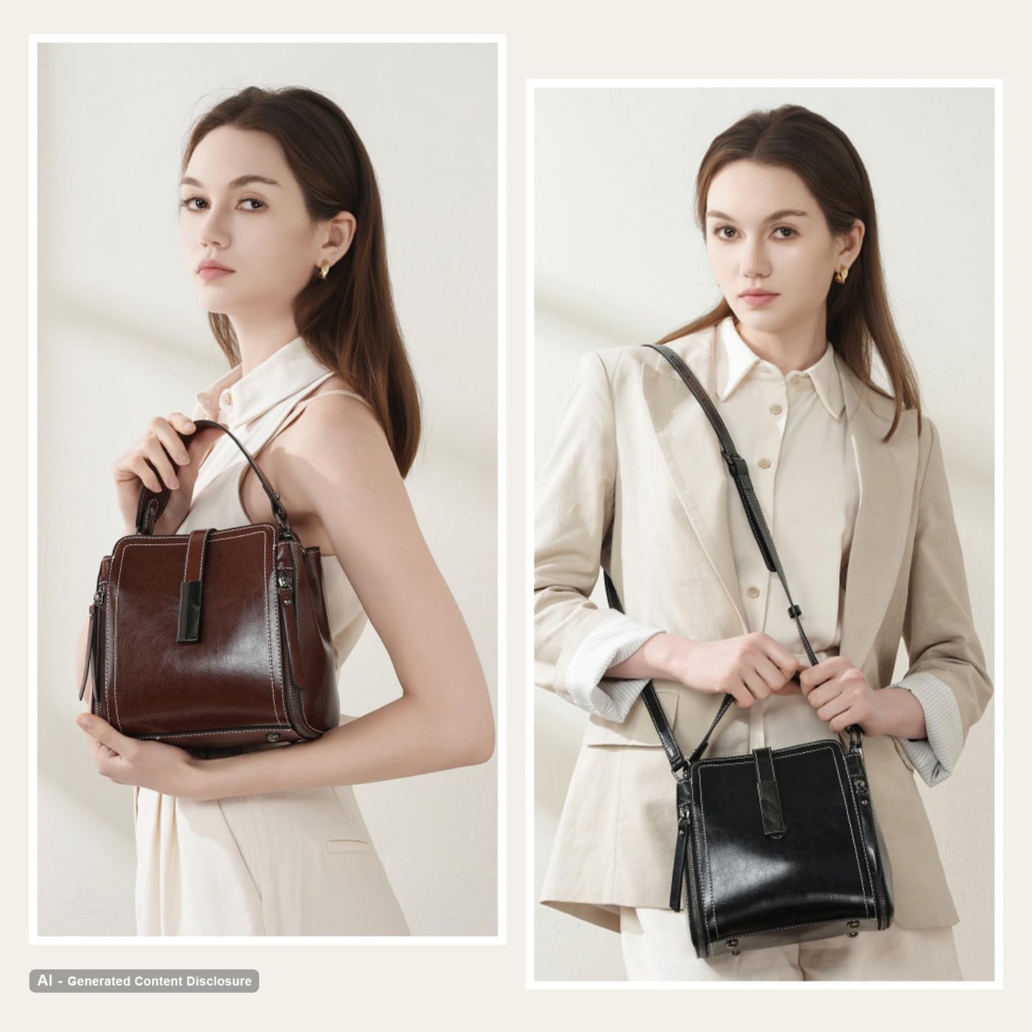 MoreFarther Genuine Leather Crossbody Bags for Women, Designer Leather Purses Bucket Shoulder Bag with Adjustable Straps(Coffee)