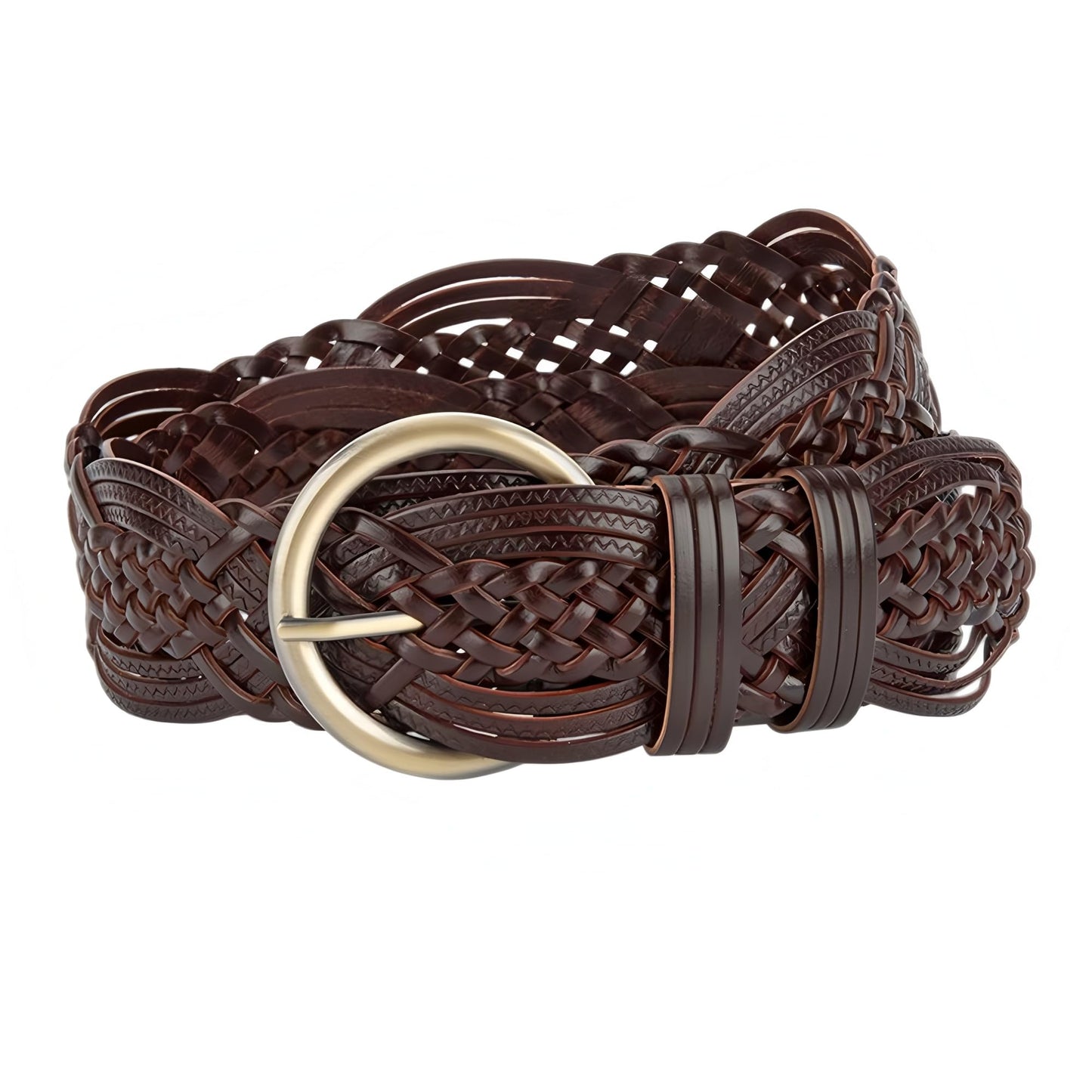 ANNULOYA Women's Braided Leather Belts Adjustable Casual Waist Strap for Jeans Dresses Everyday Outfits (Coffee, 110cm/Suit 23-40")