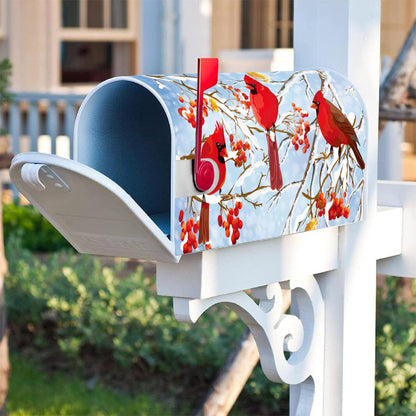 Texupday Winter Cardinal Trio Berries Decoration Mailbox Cover with Magnetic Strip Christmas Holiday Mailbox Wraps Post Letter Box Cover Standard Size 21" X 18" for Garden Outdoor Yard Decor