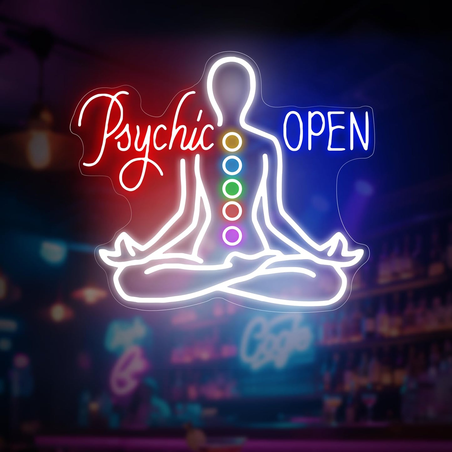 Psychic Open Neon Sign Charka Neon Light, Yoga Led Sign, Exercise Room Wall Decor, Buddha Lotus, Pilates Studio Art Meditation Room Wall Art Yoga Lover Gift, Psychic Chakras Healing Exercise, 20"*x17.3"