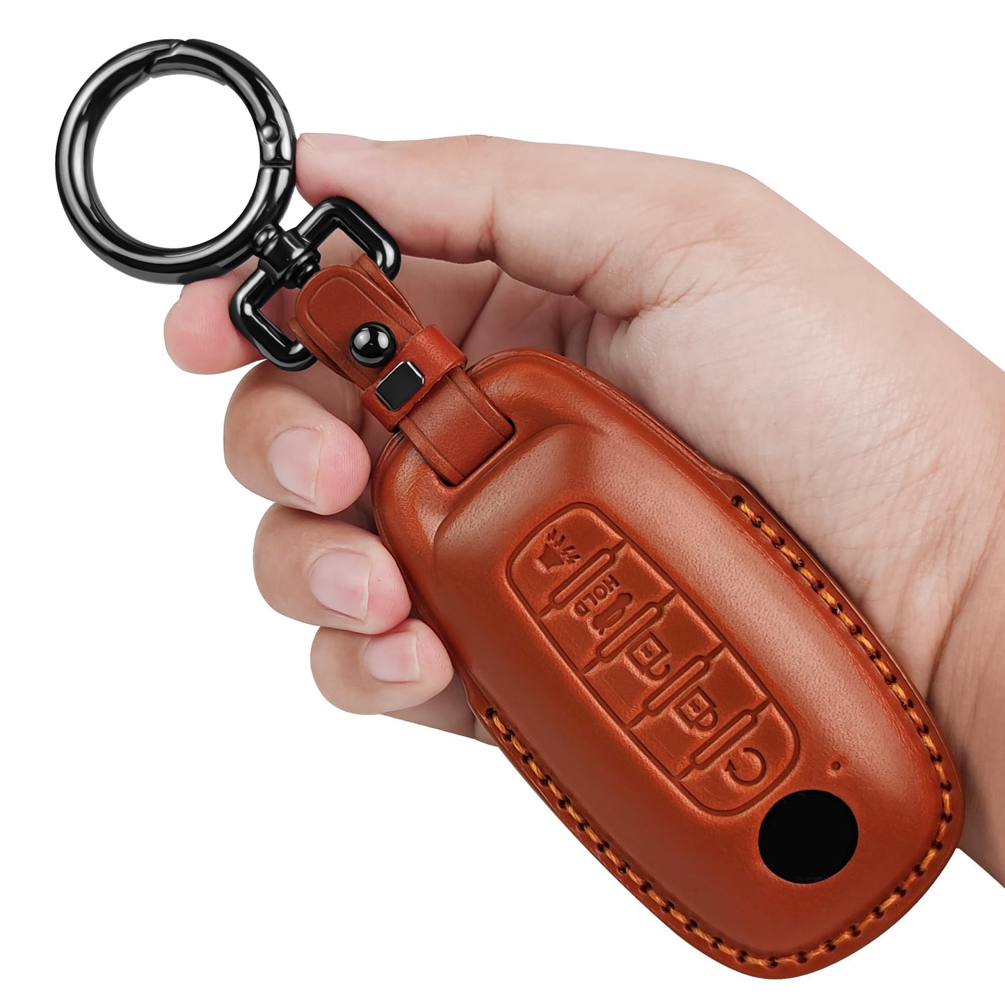 Tukellen for Nissan Key Fob Cover Leather with Keychain Compatible with 2023 2024 2025 Pathfinder Rouge Kicks Smart Remote (Brown, 5 Buttons)