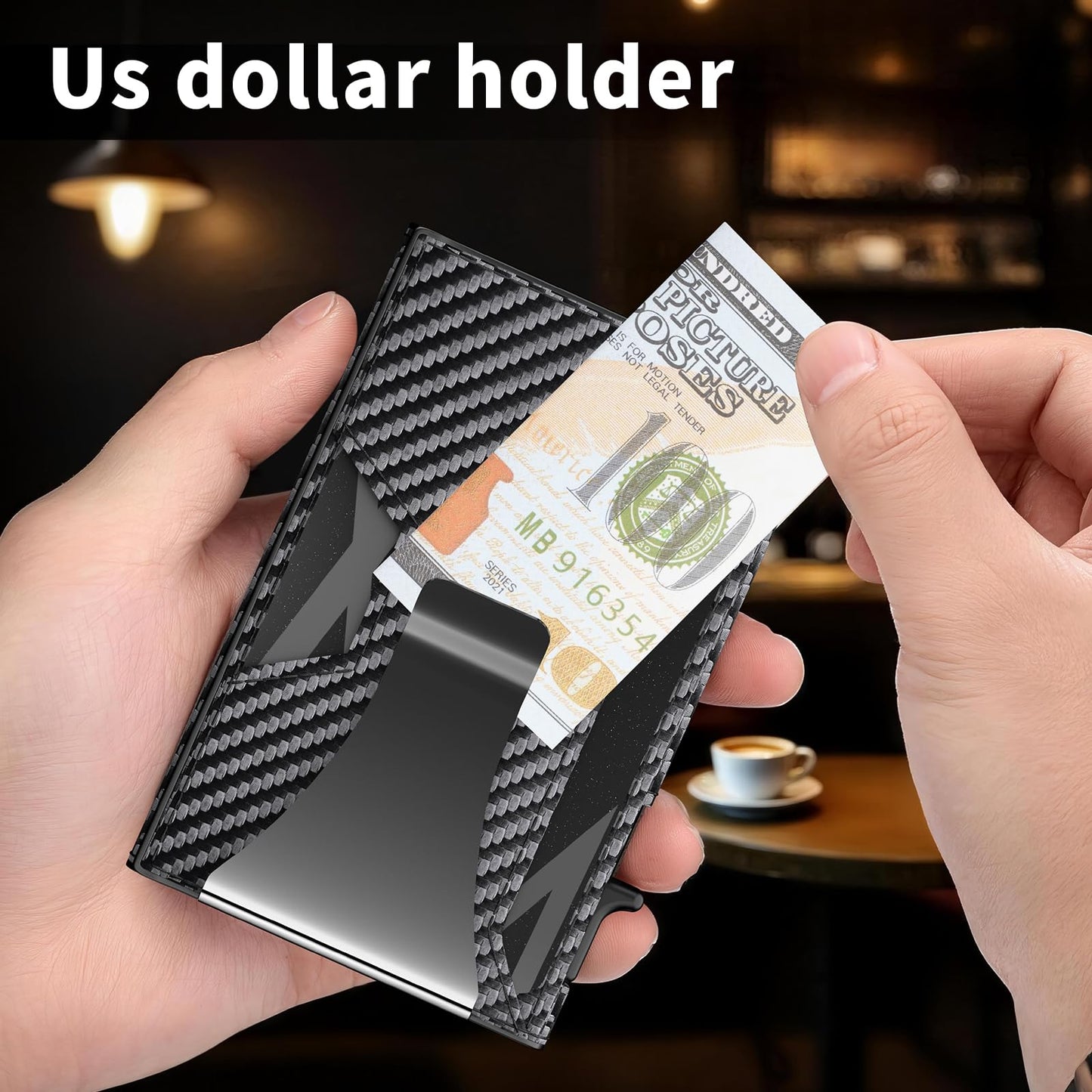 KISUEDZP Wallet for Men Slim Minimalist Pop-up Smart Holds 5-6 Cards - RFID Blocking Metal with Money Clip, Credit Card Holder & ID Window,Business Card Cases men accessories(Carbon)