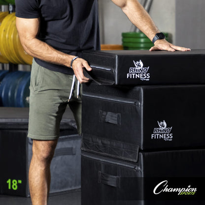 Champion Sports Foam Plyometric Box Set with 6", 12", and 18" Included - Durable Jump Boxes for Training with Handles, Hook and Loop Flaps - Stackable Cross Traning Plyo Box, Jumps for Gym