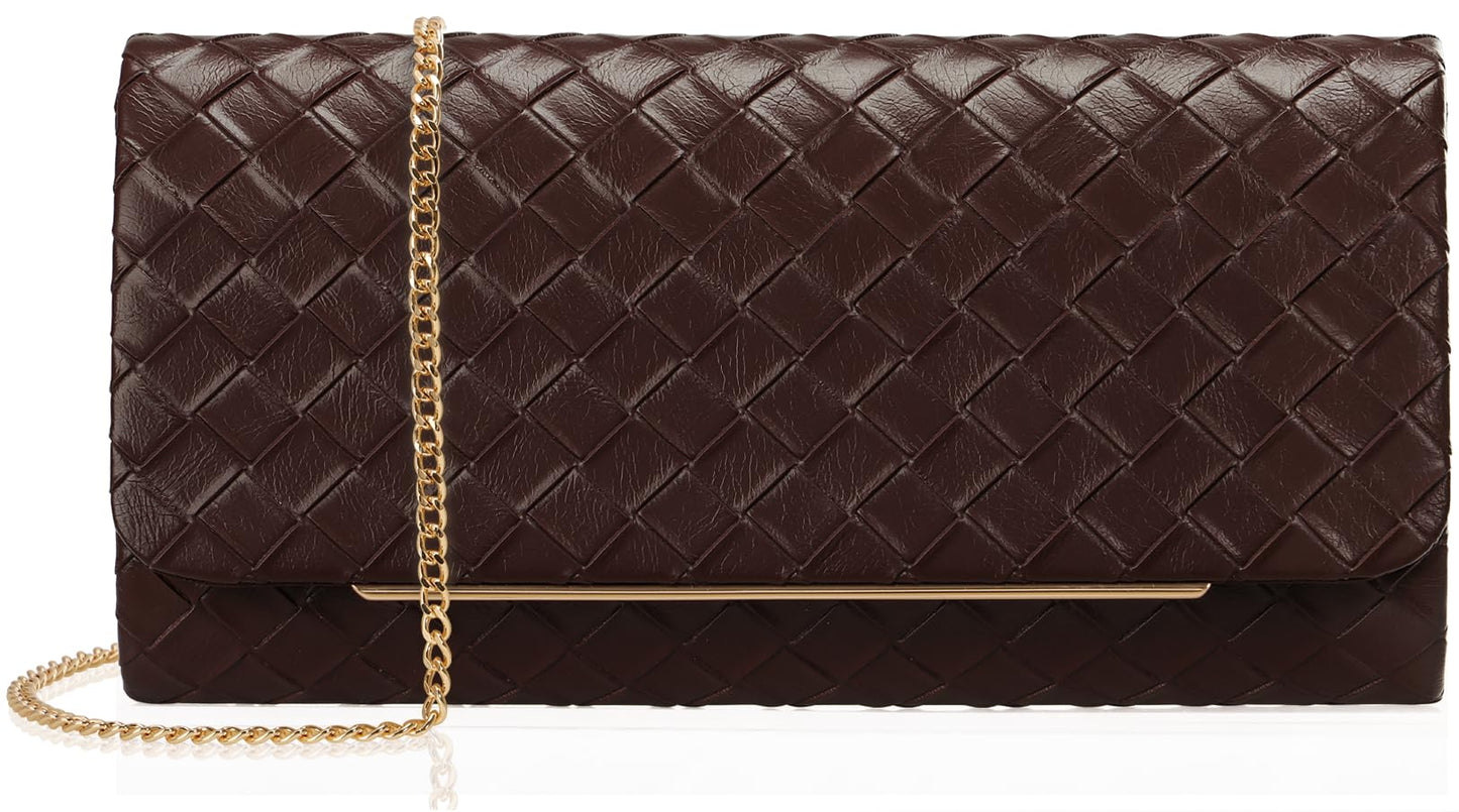 nodeber Women's Clutch Purse with Detachable Strap | Evening Handbags for Parties and Weddings(Chococlate)