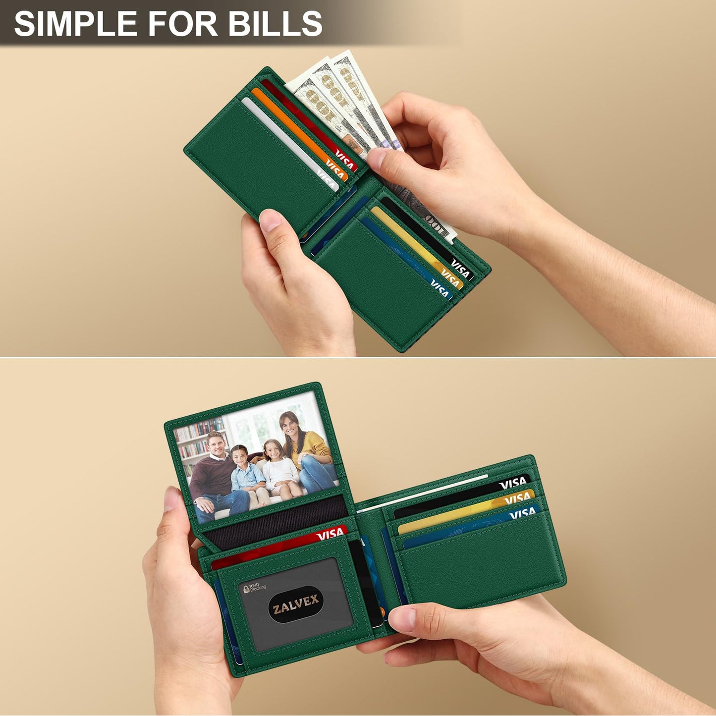 Wallet for Men Slim RFID Blocking Leather Credit Card Holder Wallet for 14 Cards, Bifold Minimalist Thin Wallet with 2 ID Windows & Cash Slot, Front Pockt Carteras Para Hombres, Birthday Gifts for Men