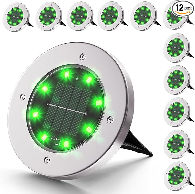 INCX Halloween Solar Lights Outdoor,12 Pack Solar Pathway Lights with Auto On/Off，Waterproof & Anti-Rust Landscape Lighting for Garden, Yard, Patio, Deck - Halloween Decorations,Green