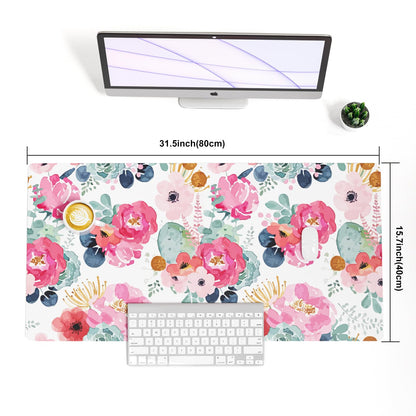 QIYI Large Mouse Pad, Pink Floral Desk Mat for Desktop, Women Girls PU Leather Waterproof Gaming Mousepad, Computer Laptop Desk Accessories Protector Writing Pads for School Office Home 31.5" x 15.7"