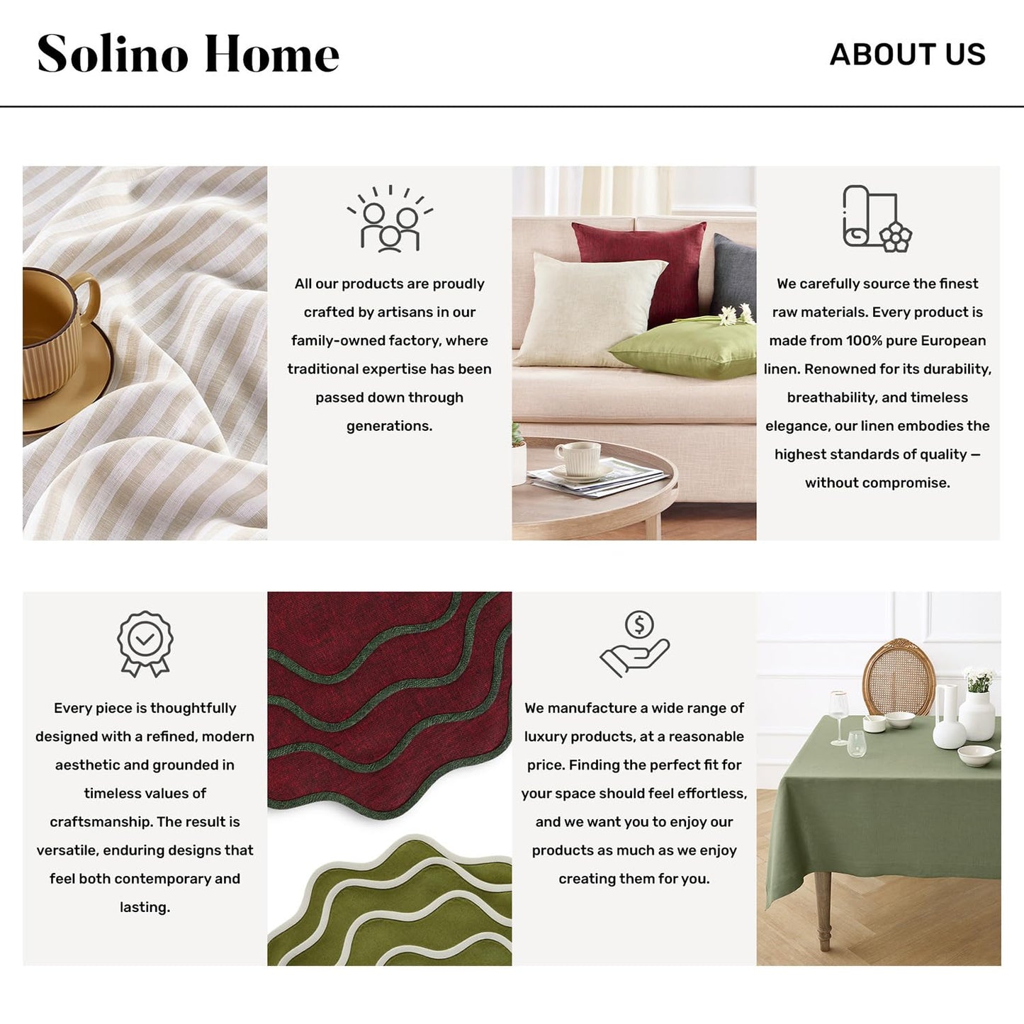 Solino Home Linen Brown Table Runner 72 Inches Long - 100% Pure Linen Hemstitch Table Runner 14 x 72 Inch for Dresser, Dining - Classic Hemstitch