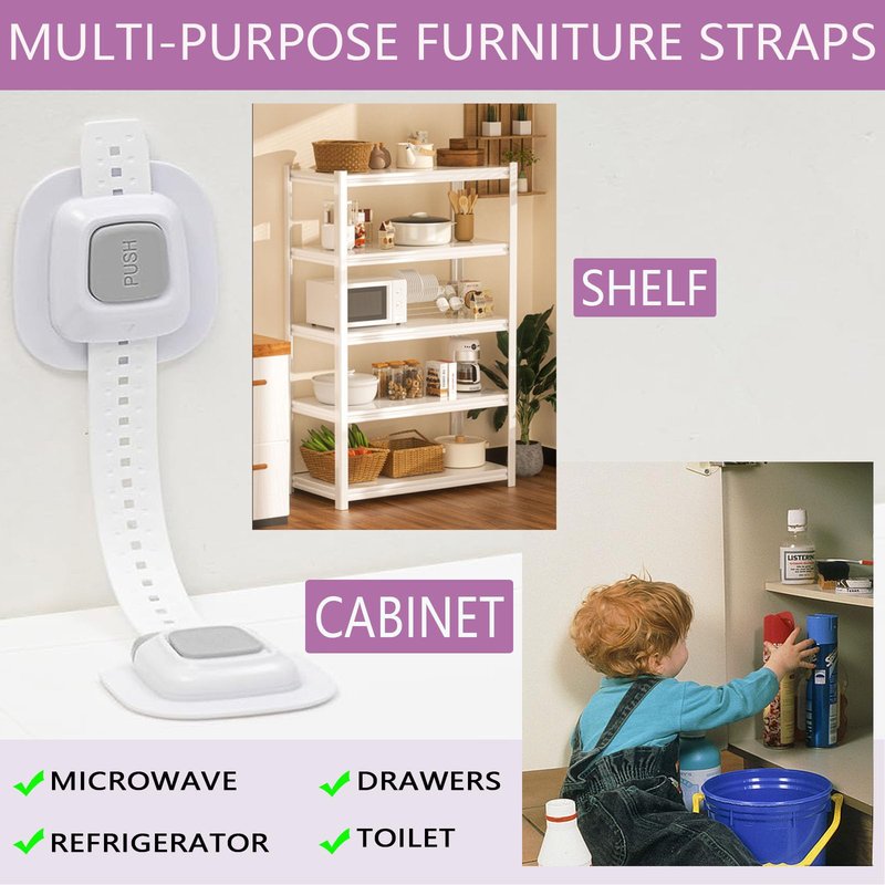 NestGuard No Drill Furniture Anchor, Adjustable Strap, 4 Pack
