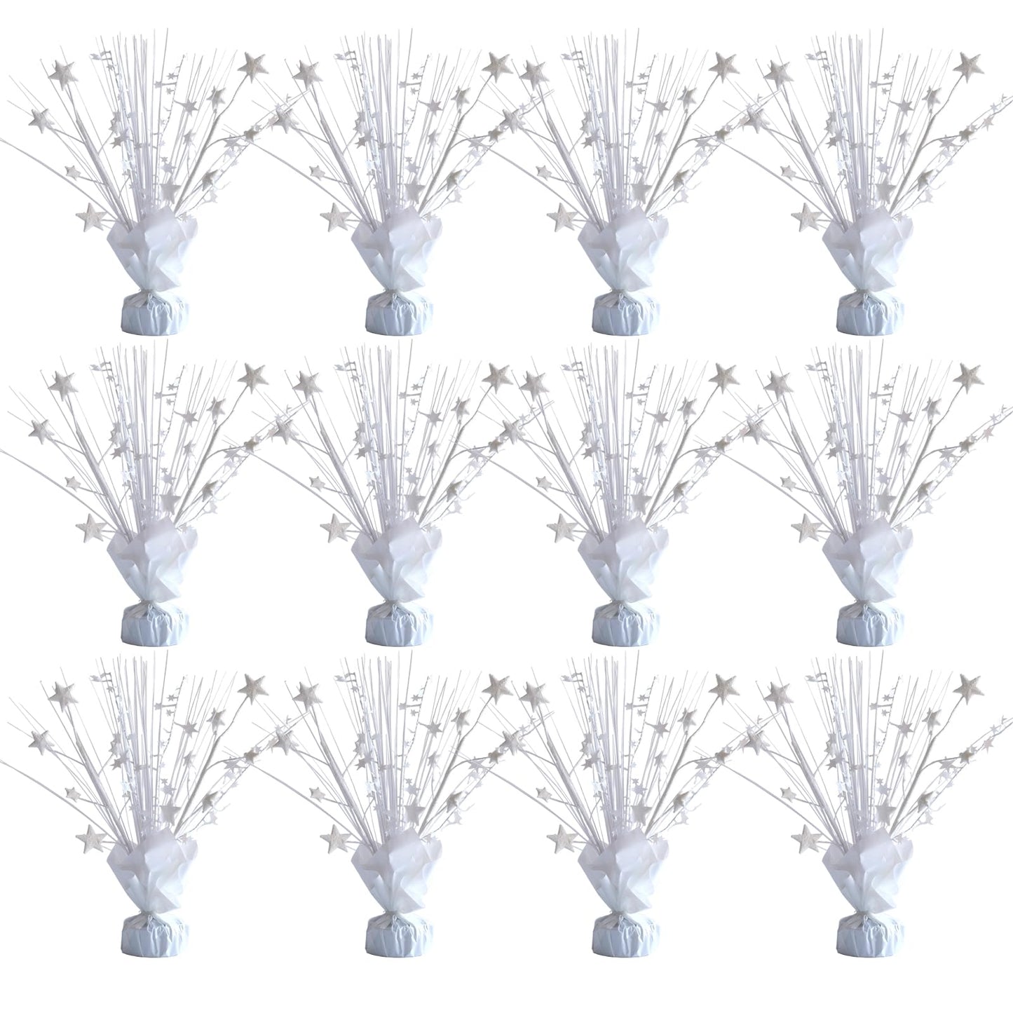 Egolot 12 Pack White Foil Spray Centerpieces Stars Brust Table Centerpieces for Wedding Birthday Anniversary Holiday Party Decor, White Star Balloon Wights for Party, Table Decor for Party