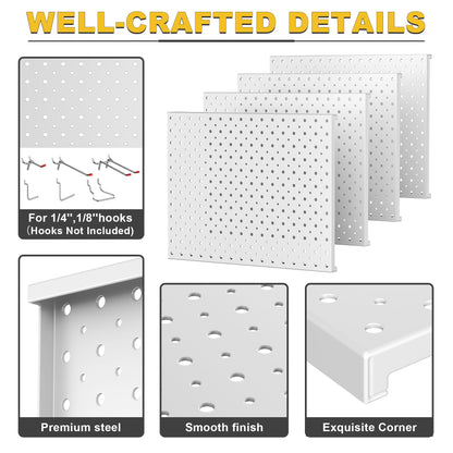 Ultrawall Metal Pegboard Panels, Pegboard Wall Organizer, Peg Boards for Wall, Garage Tool Storage Organization, 12"X16", 4pcs, Gray