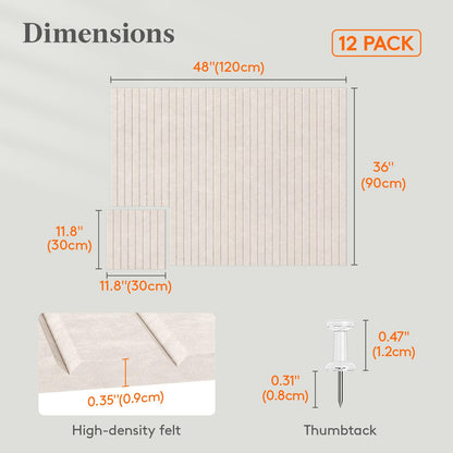 Lifewit Felt Slatted Bulletin Board with Self-Adhesive, 48"x 36"-12 Pack Cork Board Alternative, Pin Board Vision Board Message Board with 50 Pushpins for Office Decor, Room Decor, Oatmeal