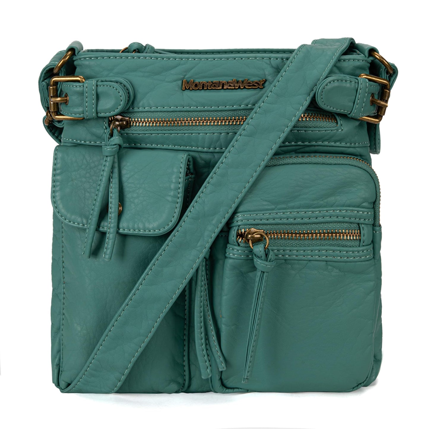Montana West Crossbody Bag for Women Washed Soft Leather Multi Pocket Purses Vintage Women's Purses and Handbags Turquoise Gift MWC-046TQ
