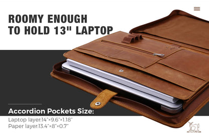 Gavarnie Genuine Leather Business Portfolio Padfolio Folder with Zipper for Men, Men's Leather Padfolio Folder for 13" Laptop, Business Portfolio for Letter Size Notepad, Graduation Gift，Brown