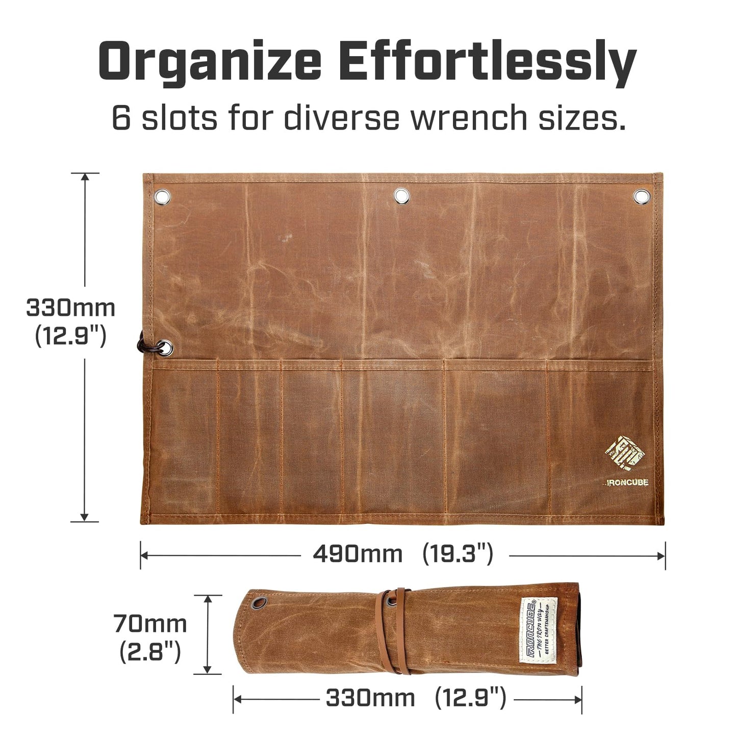 IRONCUBE Tool Organizer Bag, 6 Pockets Wax Canvas Weatherproof Roll-Up Pouch for Hand Tools