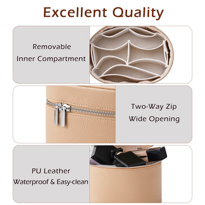Lestikave Makeup Bag Vanity Case with Divider and Handle, Aesthetic Makeup Bags, Waterproof PU Leather Toiletry Bag for Women Girls, Portable Cosmetic Organizer Bag (04Khaki)