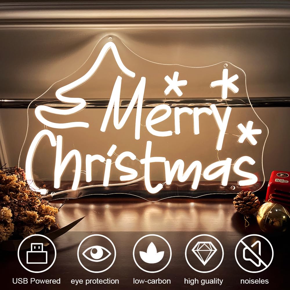 Merry Christmas Neon Signs USB&Battery Operated LED Chrismas Neon Lights for Christmas Decoration Xmas Light Up Sign for Living Room Bar Bedroom Gifts