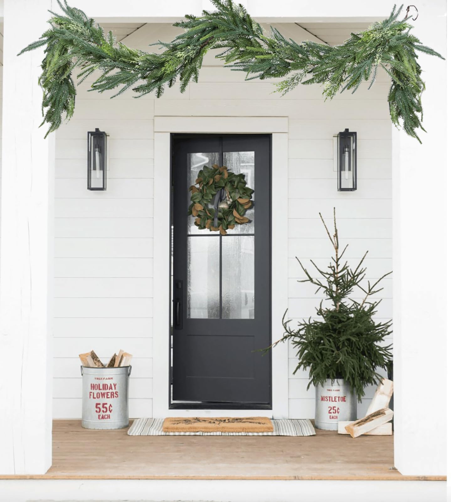 Artiflr Christmas Norfolk Pine and Cedar Garland for Holiday Mantel, Fireplace, Table Decor