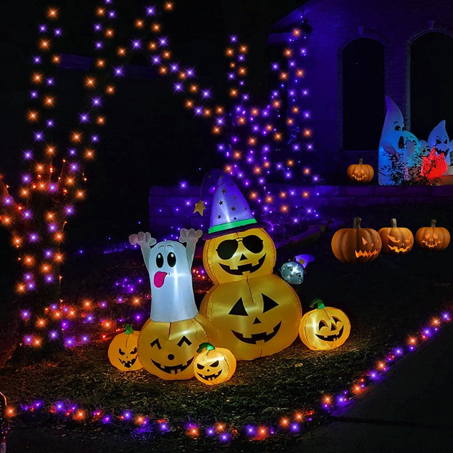 QITONG 165ft 500 LED Orange and Purple Halloween Lights Outdoor Waterproof, String Lights for Outside with 8 Modes, Green Wire Twinkle Lights Plug in Indoor