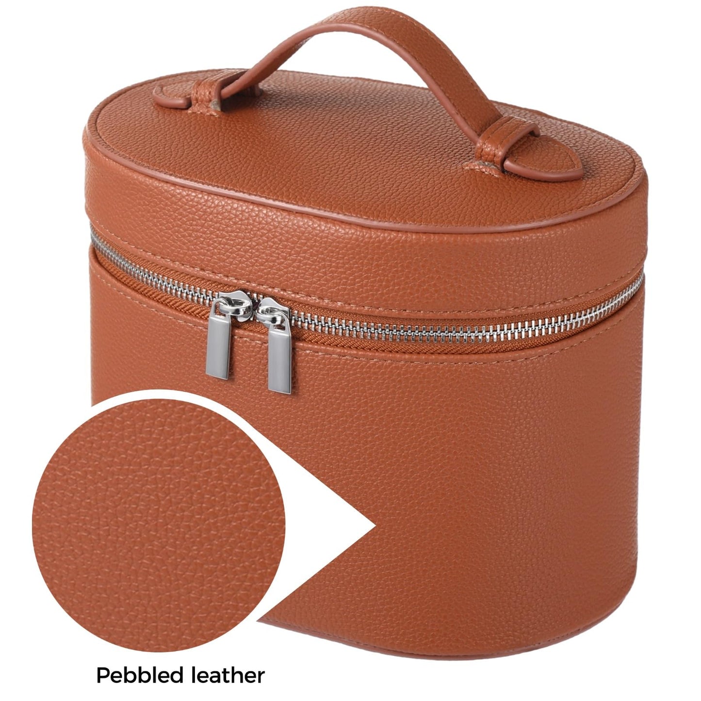 Makeup Vanity Bag for Women - Large Capacity Cosmetic Organizer with Removable Liner, Waterproof PU Leather Skincare Bag, Portable Chic Cosmetic Make Up Case for Skincare, Brushes, Accessories, Brown