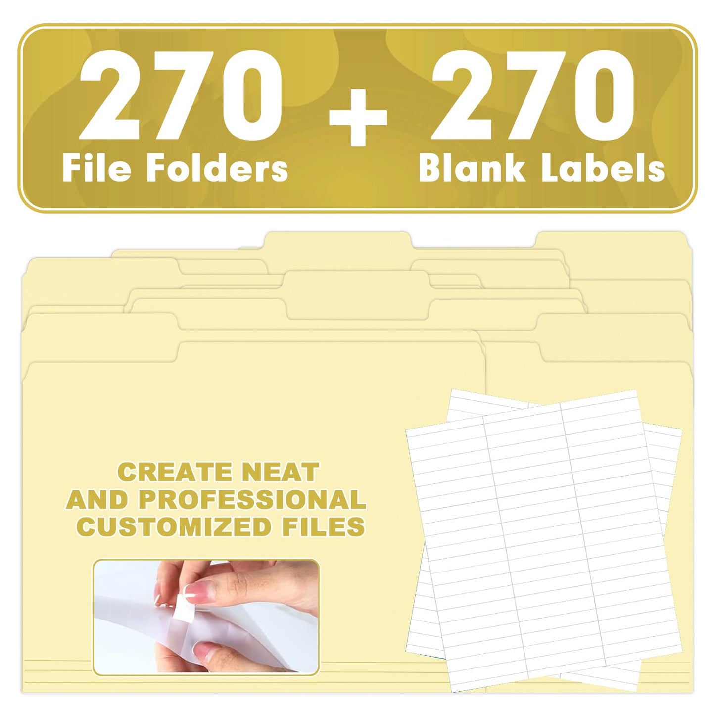 Manila Folders, HERKKA 270 Pack 1/3 Cut Tab File Folders, Manila Folders 8.5 x 11 Designed for Office and Classroom Use, Letter Size