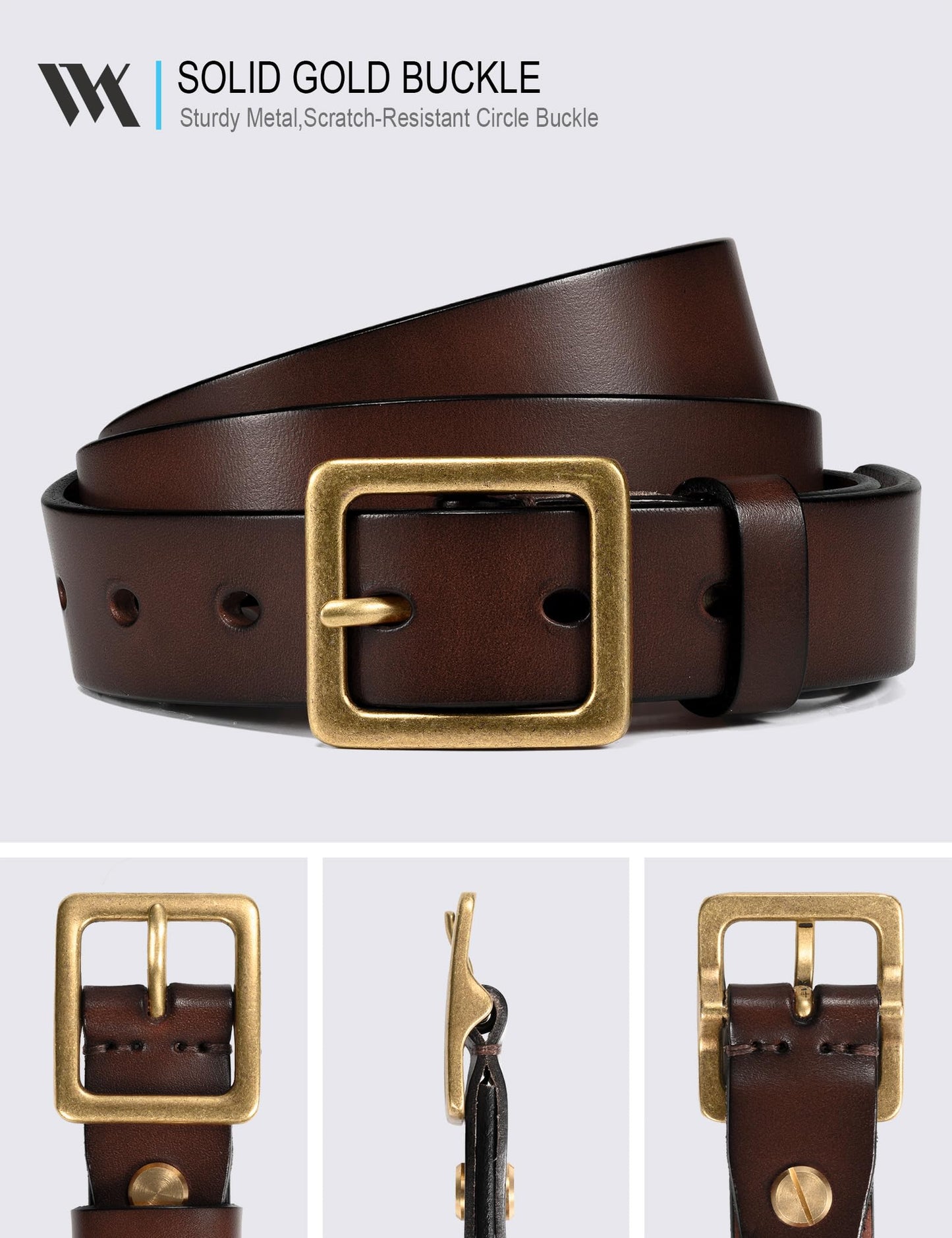 WOLFANT Full Grain Leather Belt for Women,1.1" Ladies Casual leather Jean Belt with Vintage Square buckle in Gift Box