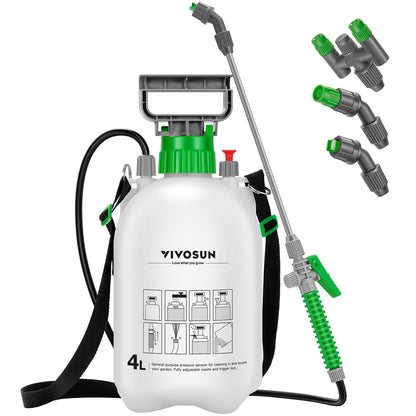 VIVOSUN Pump Sprayer 1 Gallon, Portable Water Spray Bottle in Lawn and Garden Yard, Weed Sprayer for Plants with 3 Nozzles, Adjustable Shoulder Strap, Pressure Relief Valve