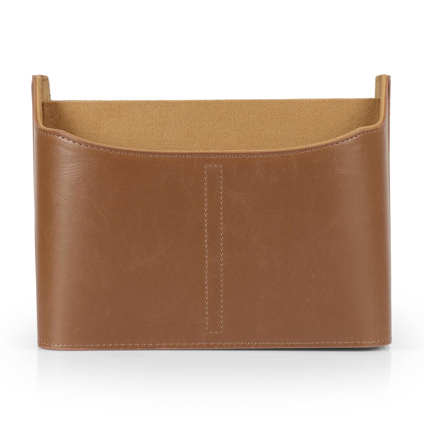 Londo PU Vegan Leather Desk Organizer Cube with Tablet Slot, Nightstand Caddy & Couch Organizer — 4 Remote Pockets + iPad/Kindle Slot, Makeup Brush Holder, Suede Lined, 8 x 6.1 x 6.1 in, Light Brown