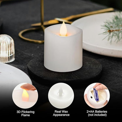 3x3 Flickering Flameless Candles, Real Wax LED Battery Operated Candles, 3 inch Flameless Candles with Remote, for Wedding Holiday Decorations,White