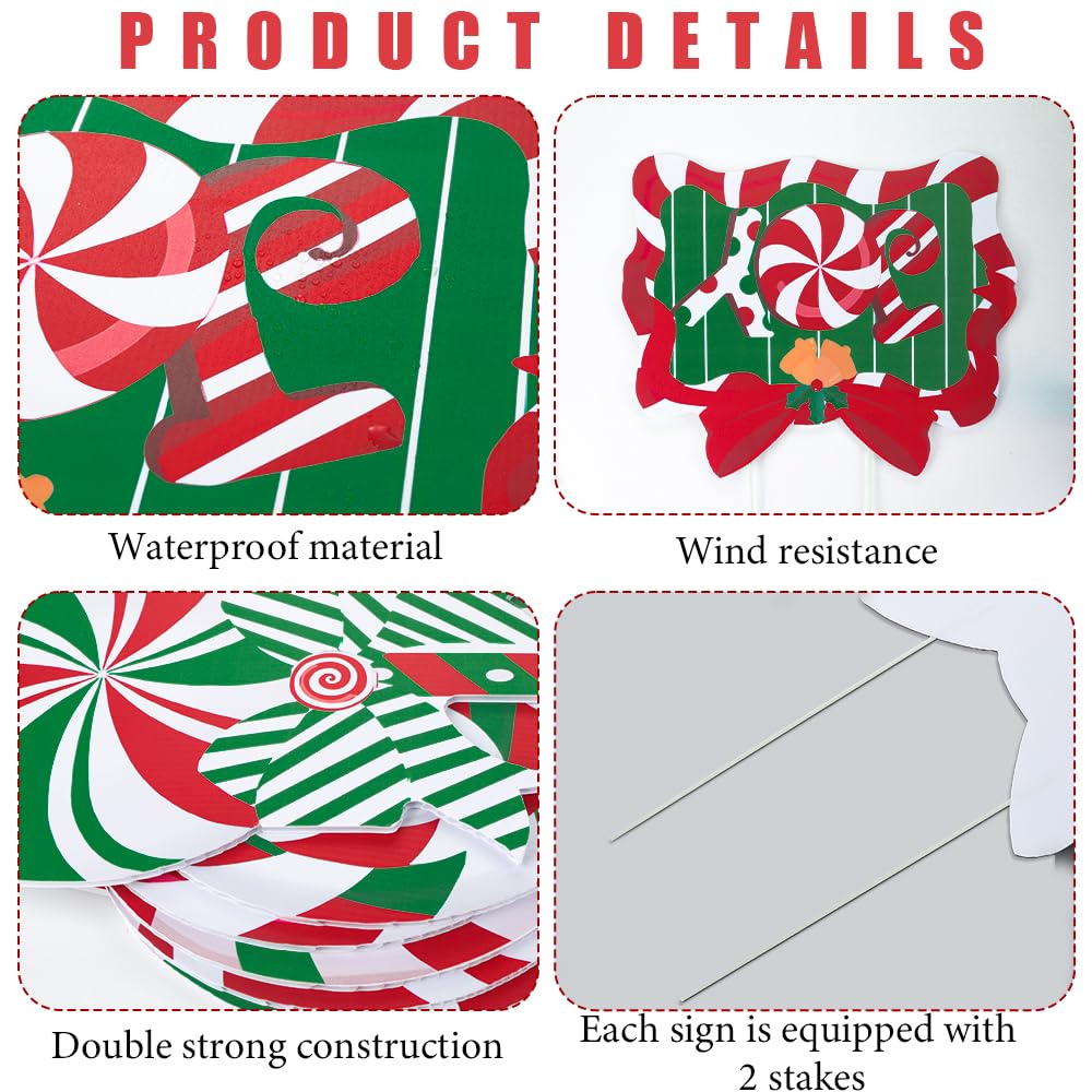 JOICEE Christmas Outdoor Yard Signs Candy Decorations, Peppermint Lollipop Candy Signs with Stakes for Holiday Party Home Lawn Pathway Decorations Supplies
