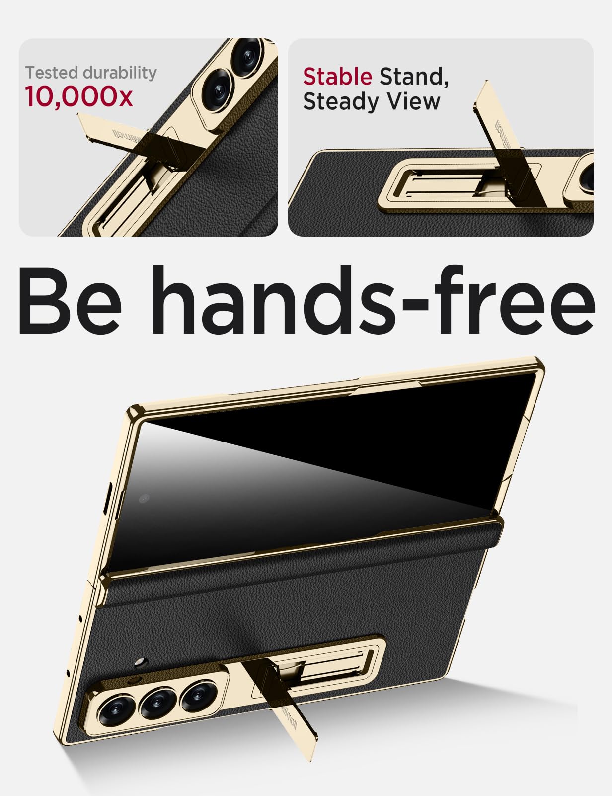 Miimall Leather Case for Samsung Galaxy Z Fold 7 with Stand,[Built-in Privacy Screen Protector and Magnetic Hinge Protection][Wireless Charging] Sturdy Luxury Bumper Cover for ZFold 7 Case Gold Black