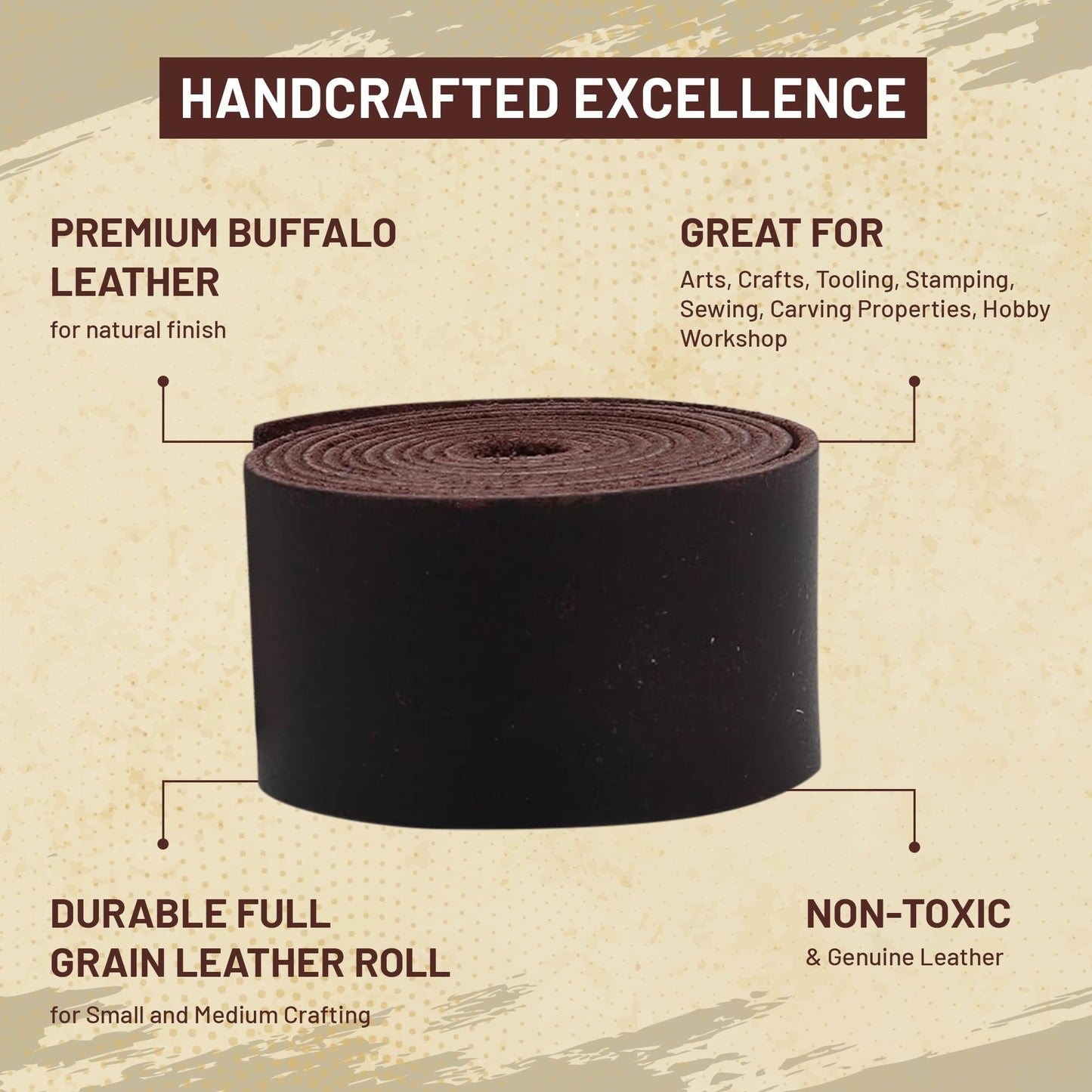 Genuine Buffalo Leather Strap for Crafts - Handcrafted Durable Full Grain Leather Roll - Leathercraft Accessories for Bracelet Making, Belt Making Supplies, Keychains, Dog Collars, & More (1.5” x 60”)