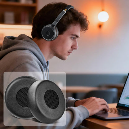 SOULWIT Earpads Replacement for Jabra Evolve 75(75UC 75MS 75SE) Stereo Wireless Bluetooth Headset, Ear Pads Cushions with Soft Protein Leather, High-Density Noise Isolation Foam - Black