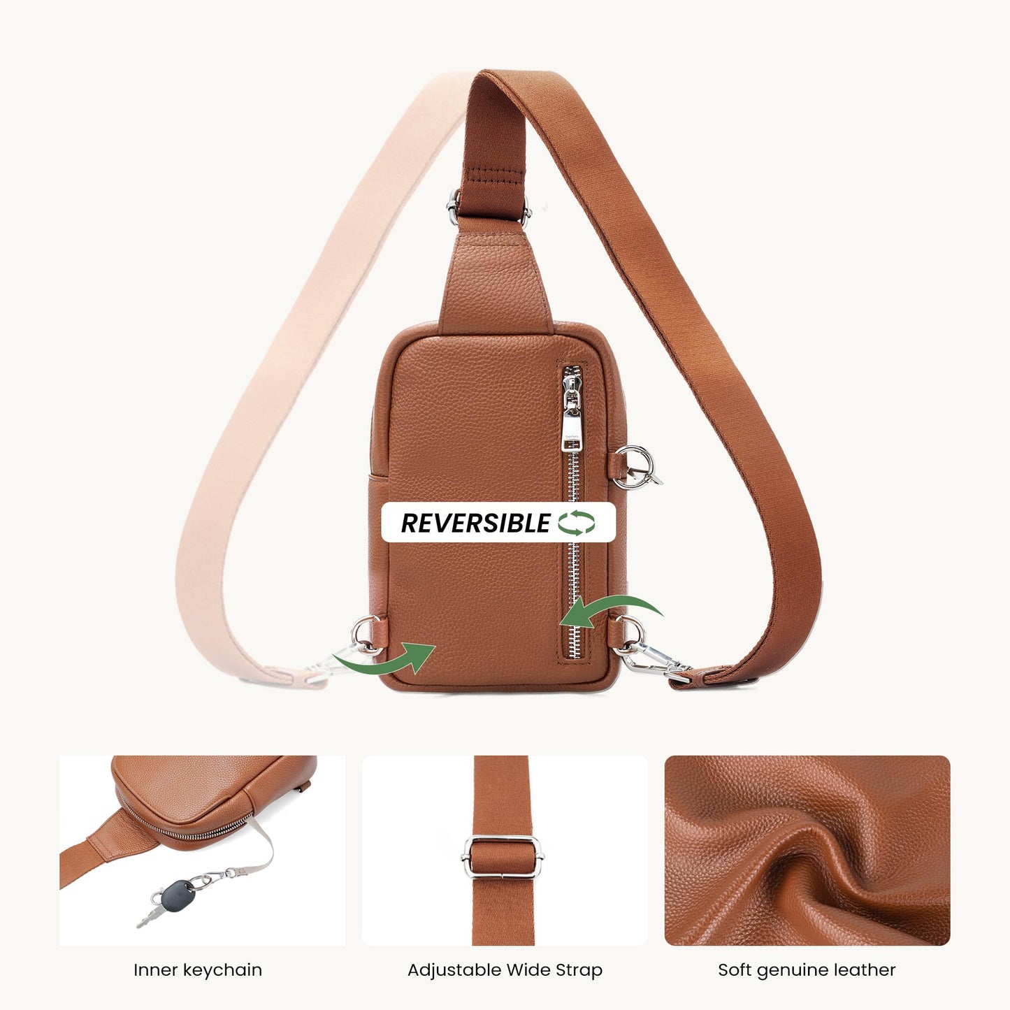befen Real Leather Anti Theft Small Crossbody Sling Bags for Women, Woman Crossbody Chest Bags Travel Purse with RFID Card Slots Cognac Brown