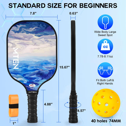 MTEN Pickleball Paddles, Pickleball Paddles Set of 2, USAPA Approved, 2 Paddles with 4 Outdoor Balls, 2 Grip Tapes, 1 Portable Carry Bag, Pickle Ball Set for Beginner
