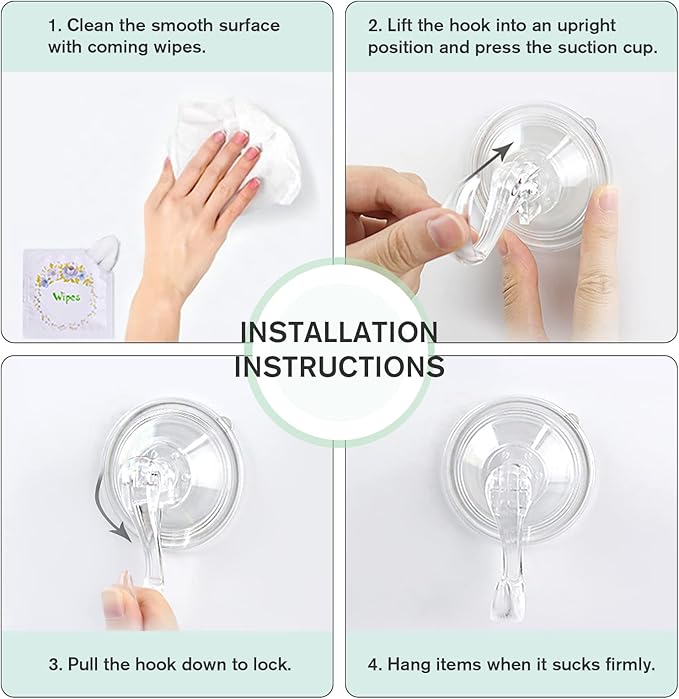 VIS'V Wreath Hanger, Large Suction Cup Wreath Hooks with Wipes, Heavy Duty, 22 LB Capacity, Removable and Reusable, Clear, 6 Pcs